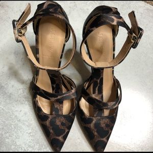 J crew leopard animal print satin t-strap Mary Jane heel shoes Italy 7 new